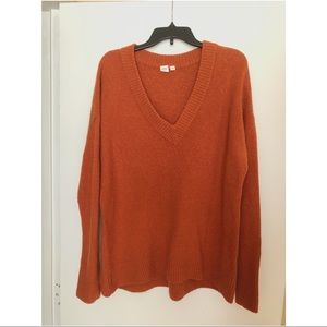 Women’s rust sweater, cozy v-neck, XL tall
